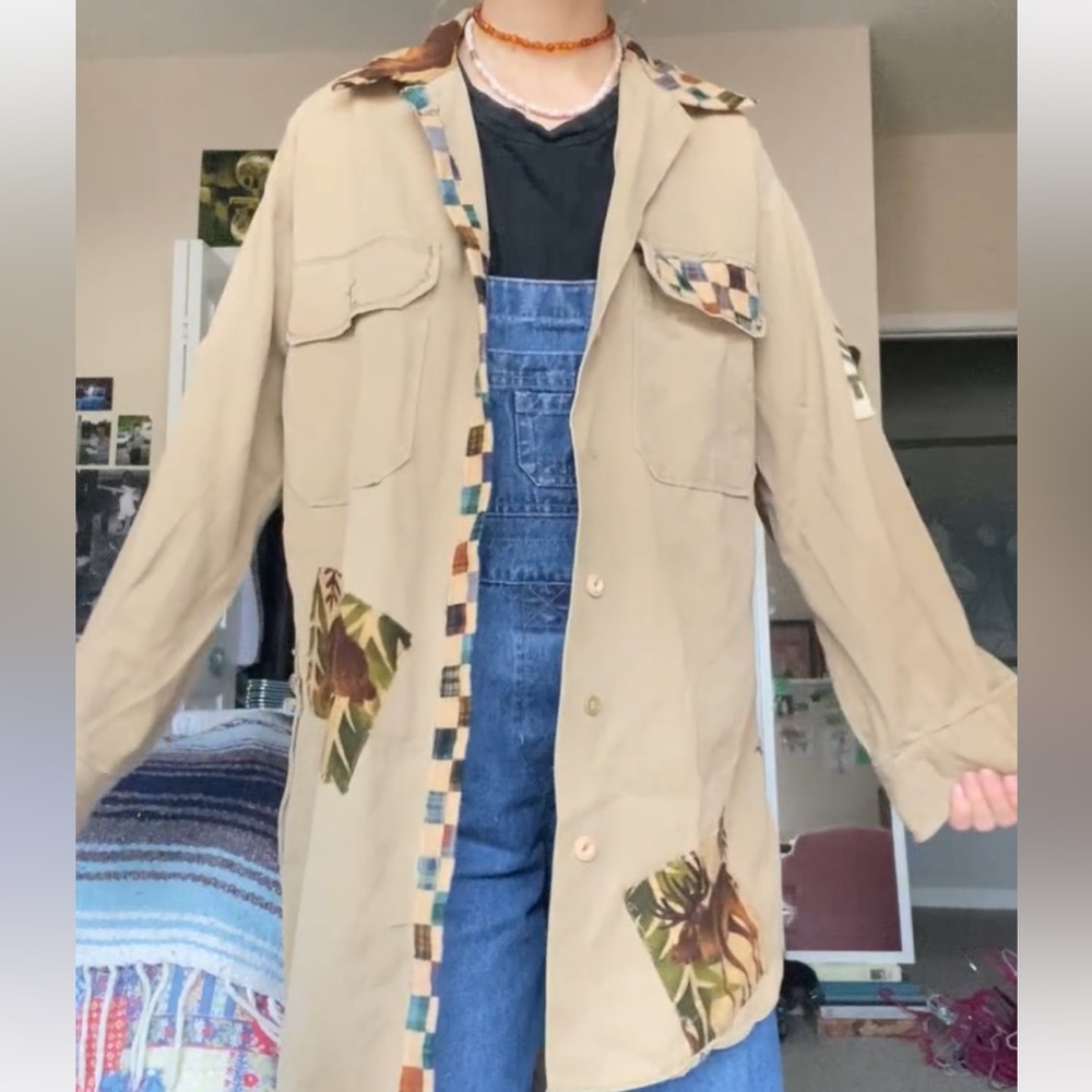 Tan Patchwork Shirt Jacket - image 3